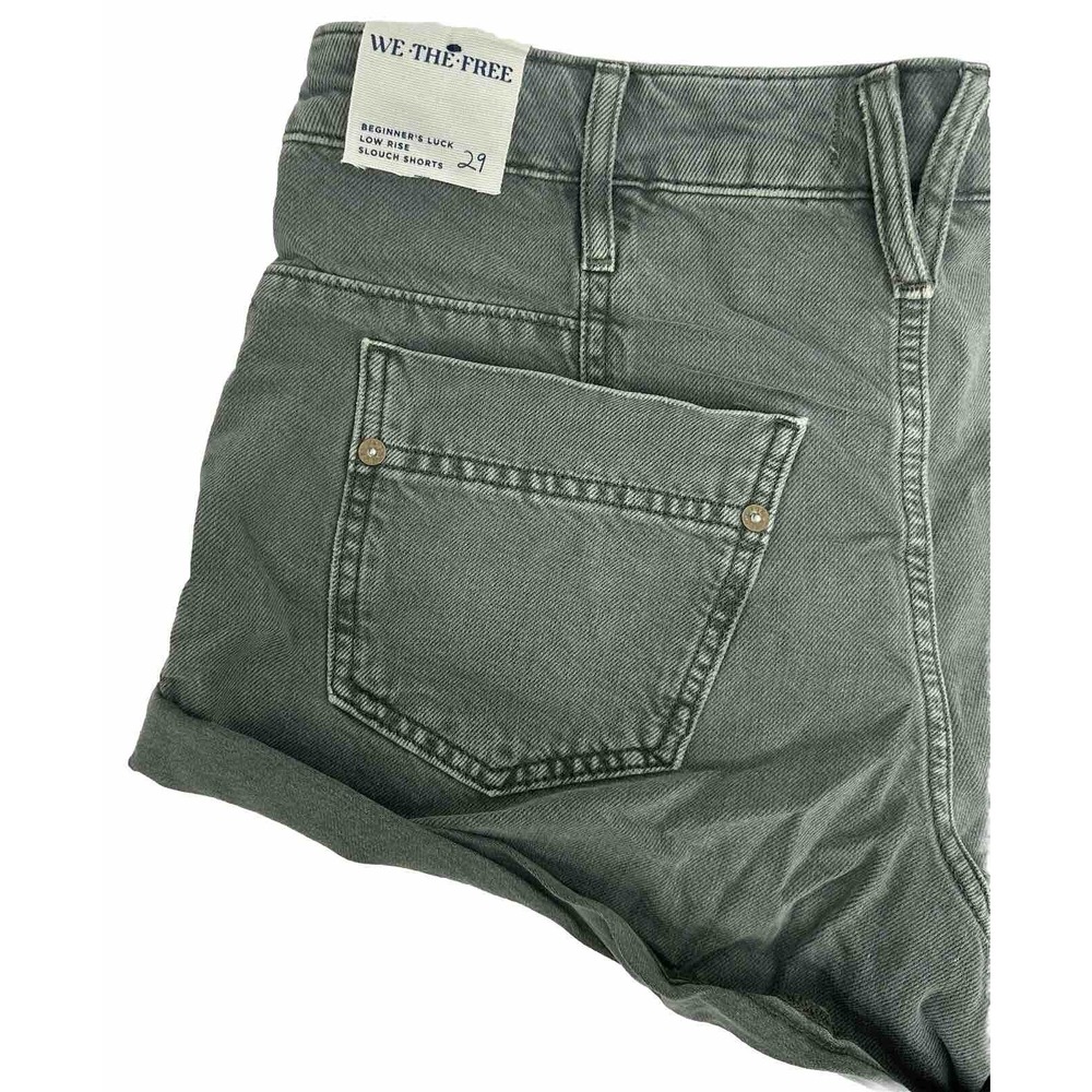 Free People Beginner's Luck‎ Low Rise Slouch Shorts - Olive Green Size 29 New - Picture 7 of 13